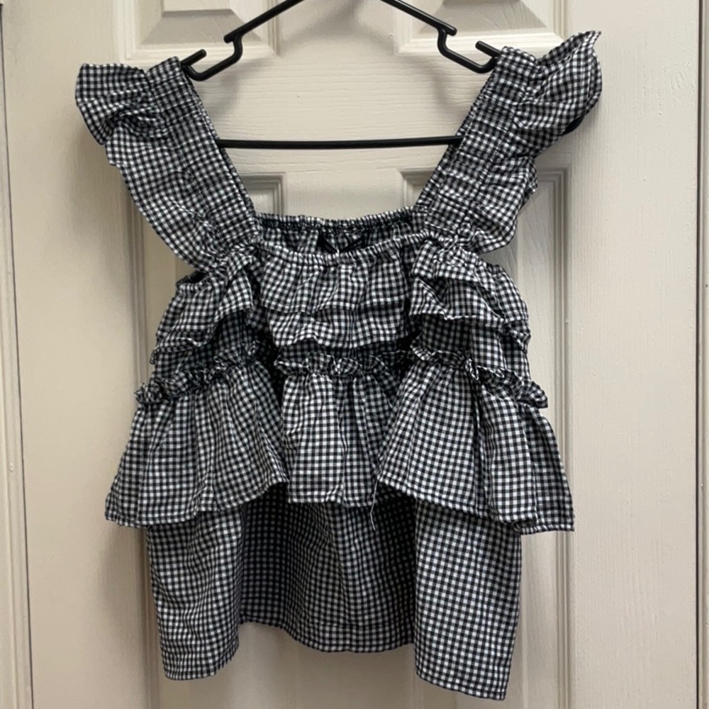 Black and White Gingham Ruffle Top NWT
